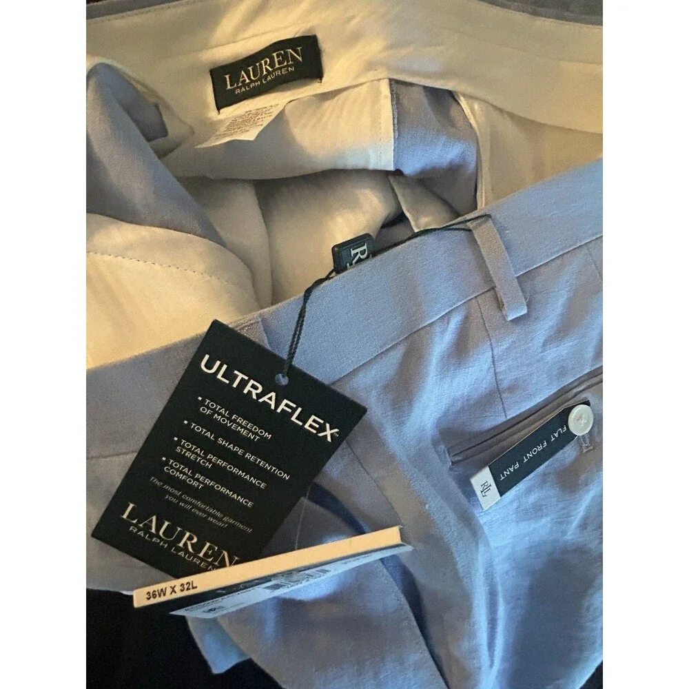 Mens RALPH LAUREN dress pants 36x32 Light Blue ULTRA FLEX Lightweight Preppy - Picture 14 of 16